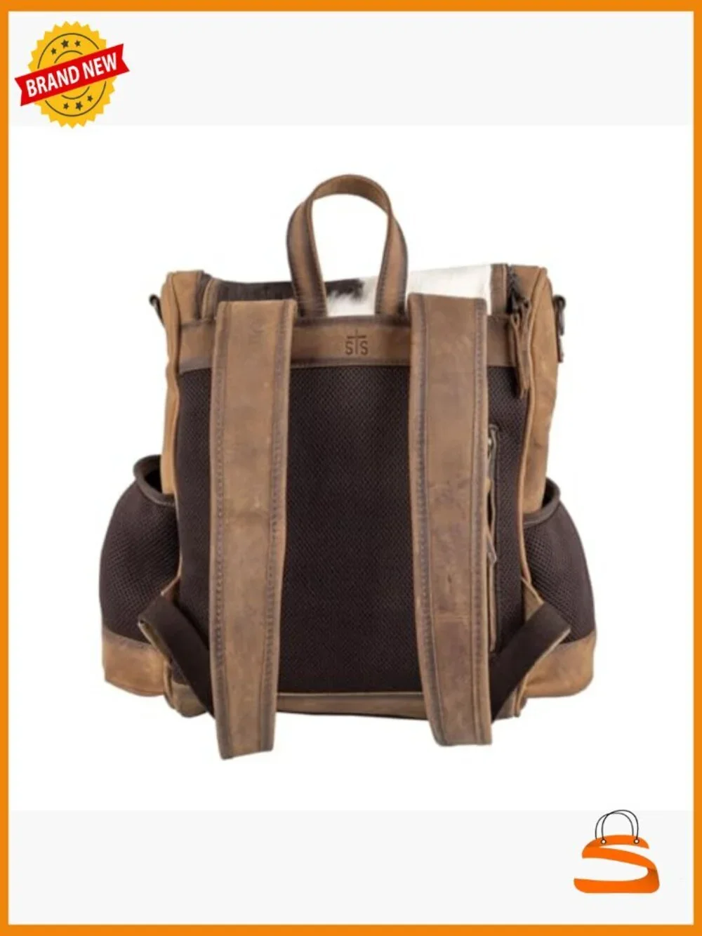 Genuine Full Grain Leather Cowhide Backpack with Laptop Pocket and Stroller